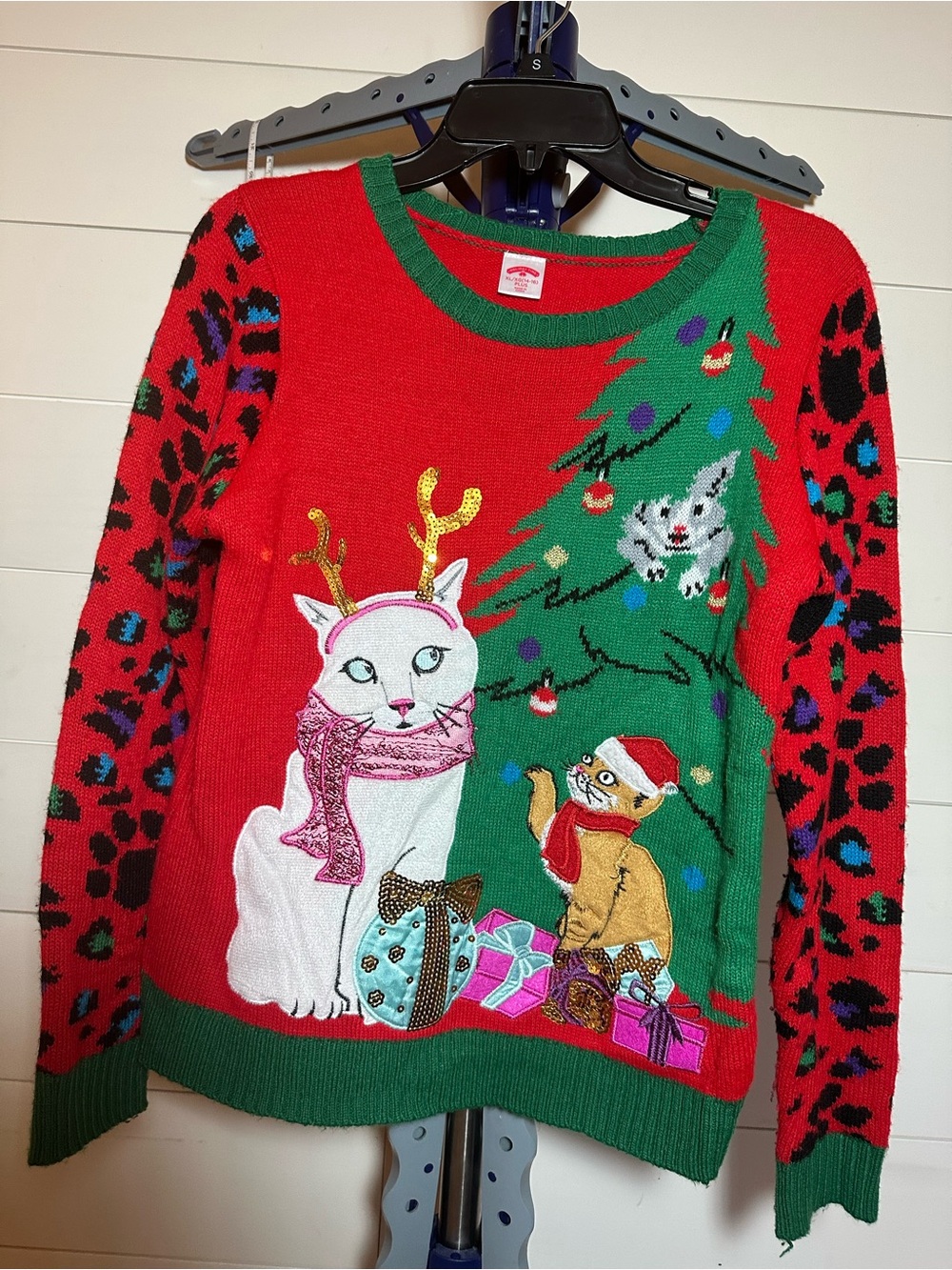 #128 Festive Red & Green Cat Christmas Sweater